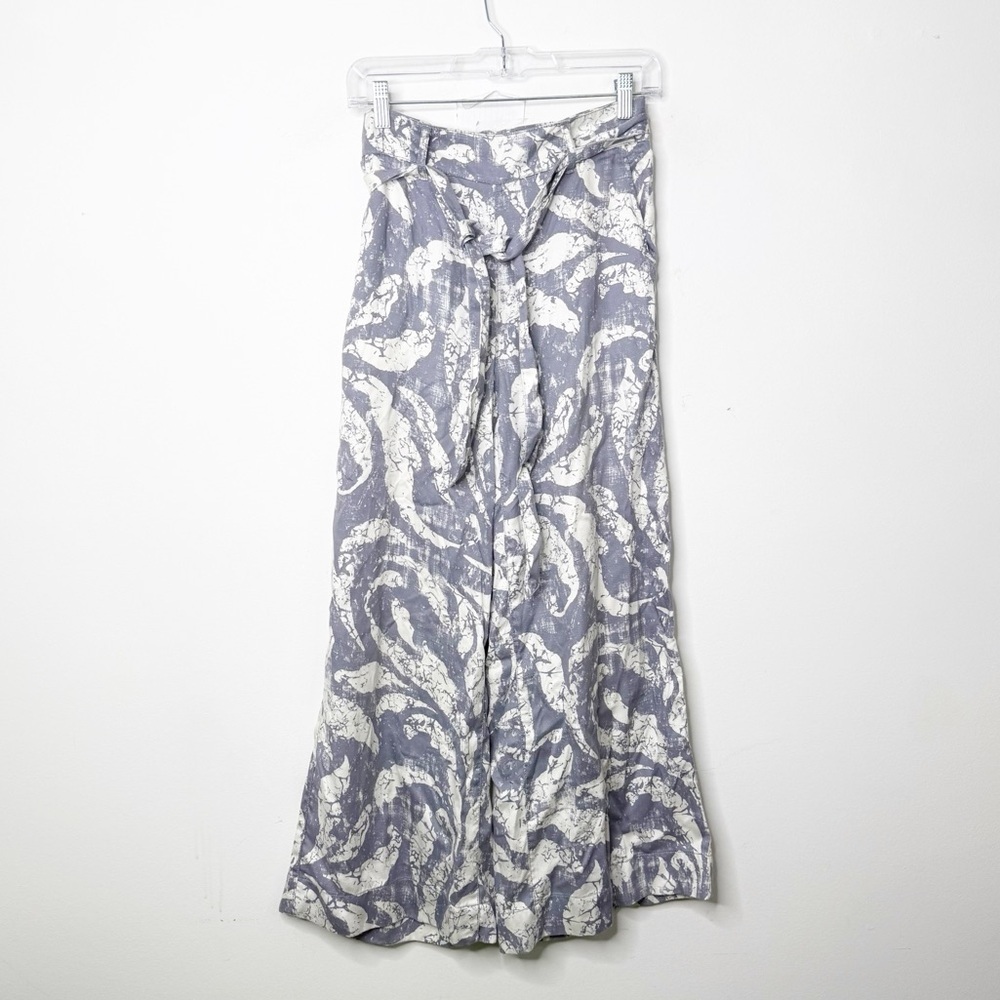 JOIE | Gray White Wide Leg High Waisted Swirl Print Pants with Tie Belt Small - Picture 2 of 4